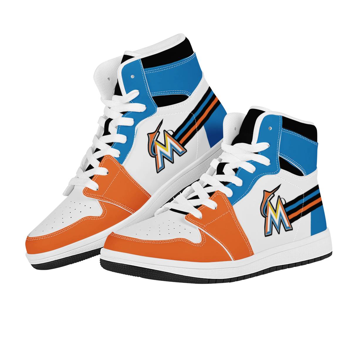 Women's Miami Marlins High Top Leather AJ1 Sneakers 001